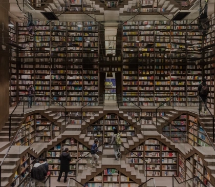 A library with steps