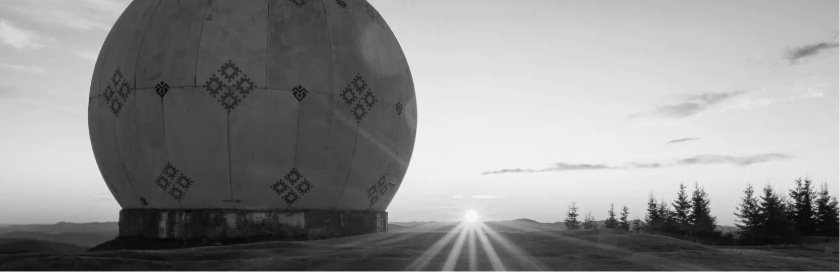 black and white view of evening sunset in Ukraine