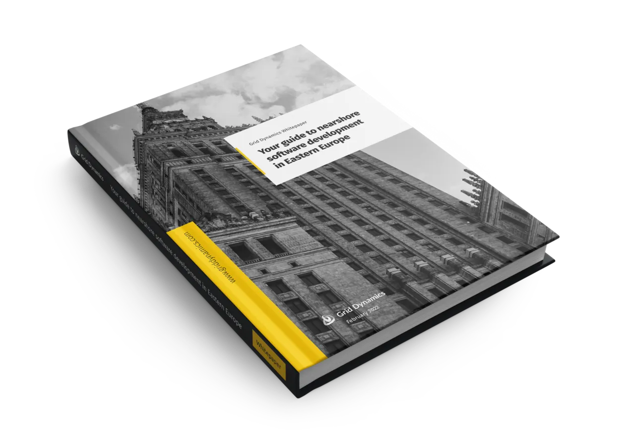 A book with the title Your guide to nearshore software development in Eastern Ukraine