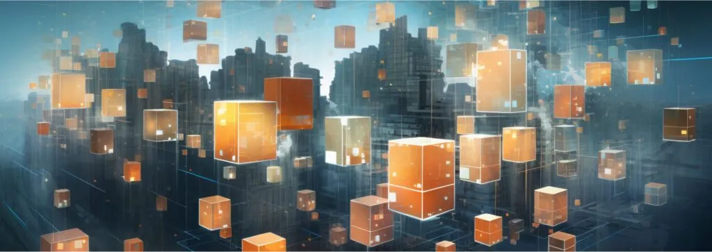 3D orange cubes and a night city
