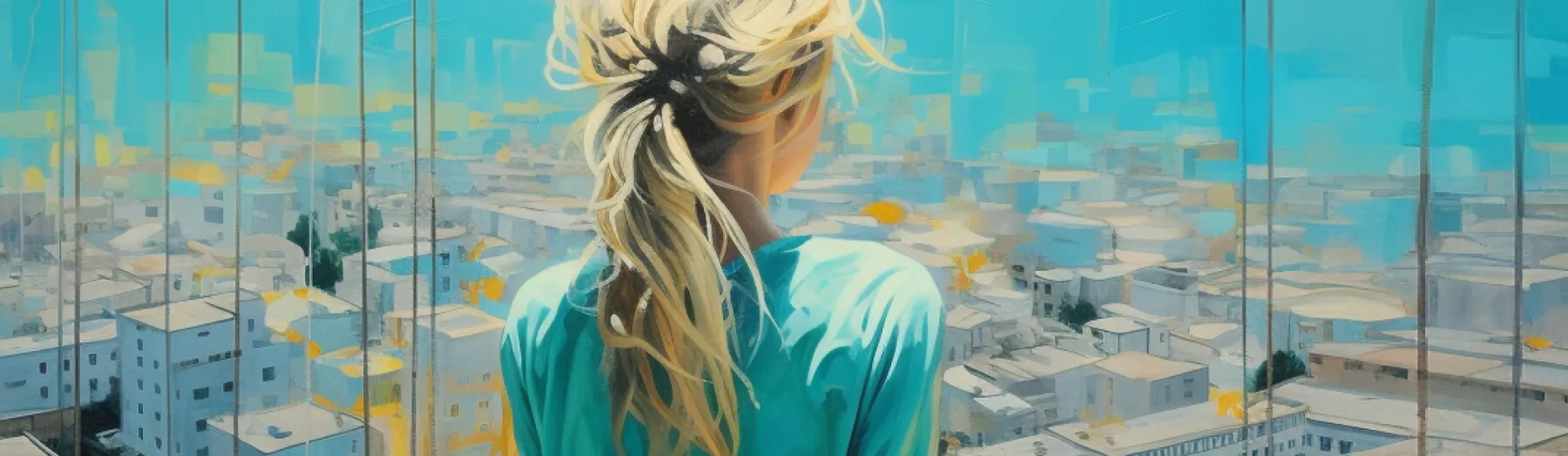 A girl is observing a city