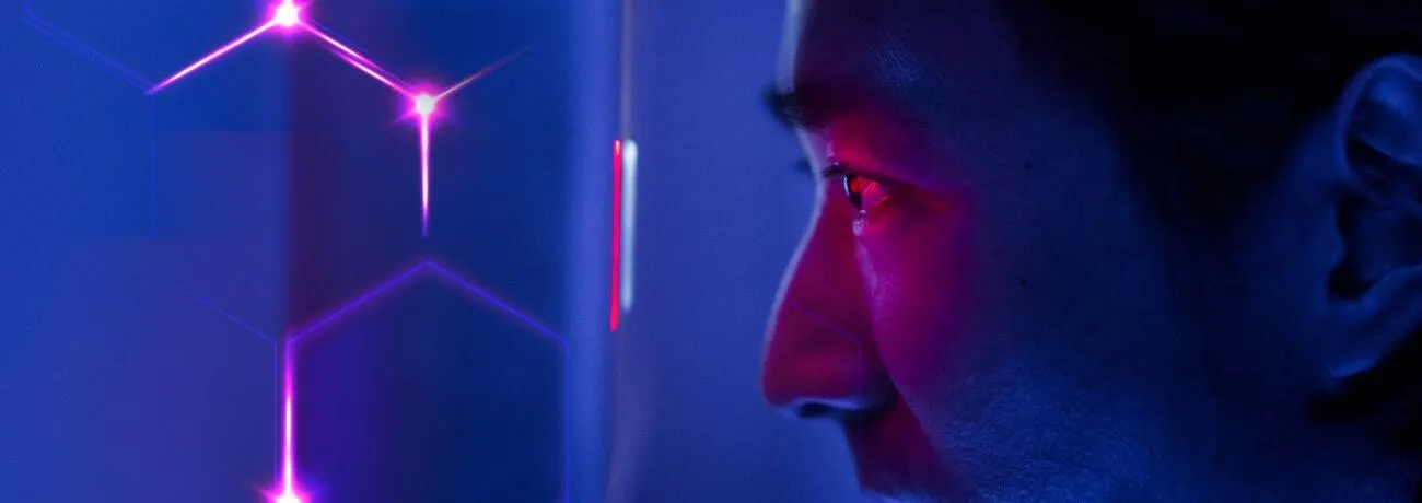 man scanning his eyes biometrics security technology