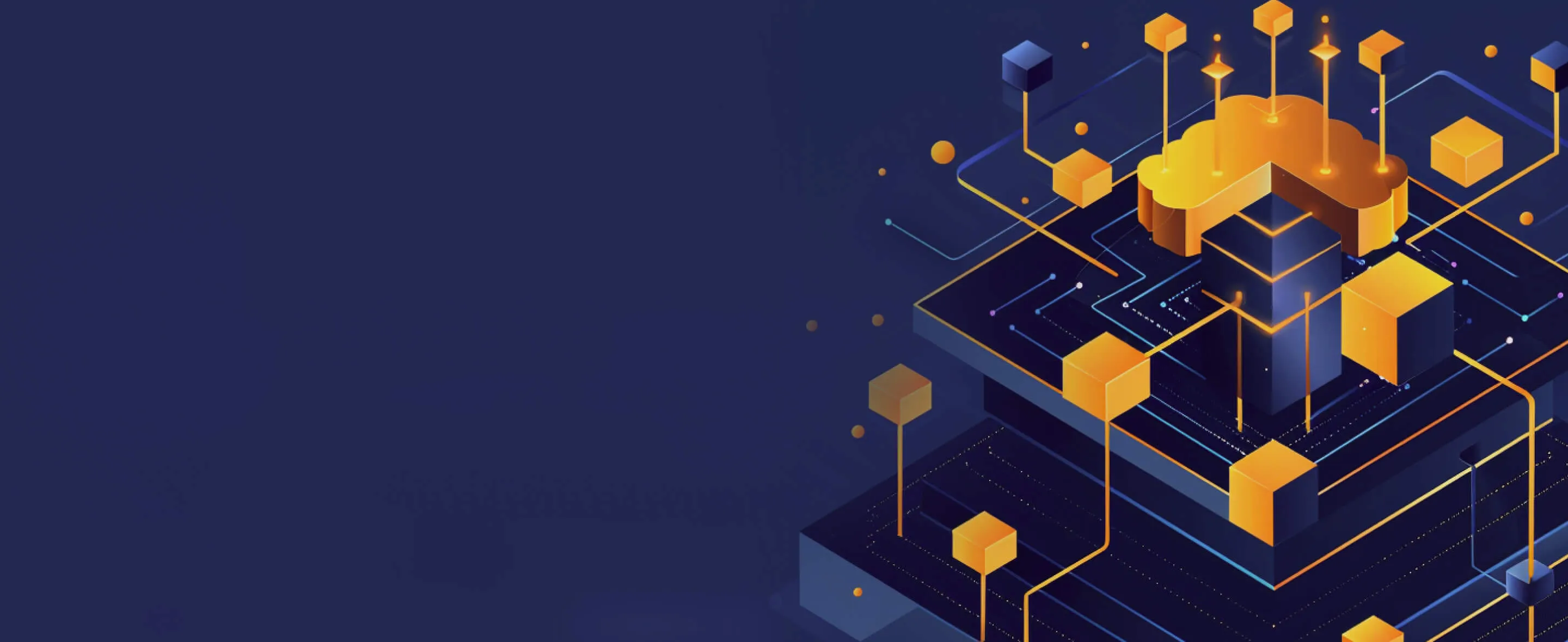 Cloud with glowing cubes and digital connections.