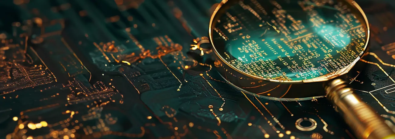 magnifying glass over a circuit board