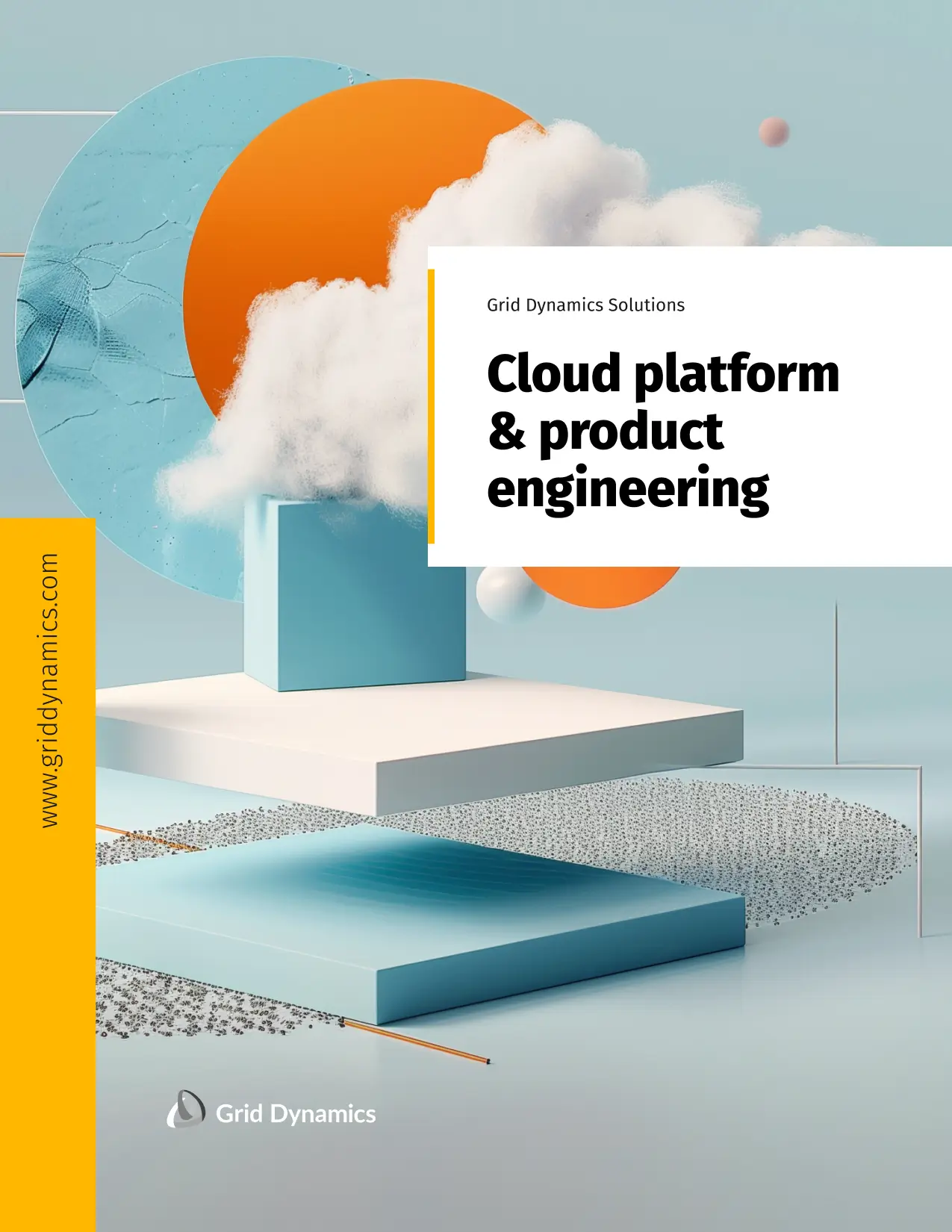 cloud juxtaposed against an orange circle, symbolizing the concept of cloud computing and digital transformation.