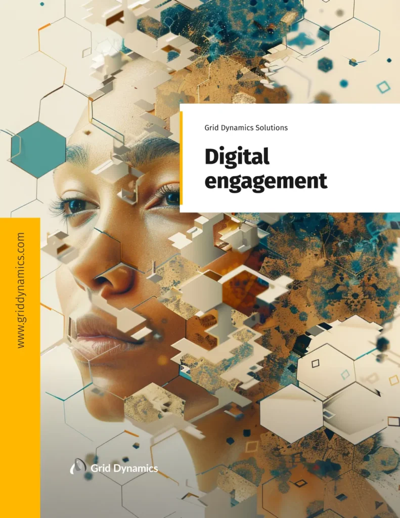 'Digital Engagement' cover with a woman's face and digital hexagonal patterns.