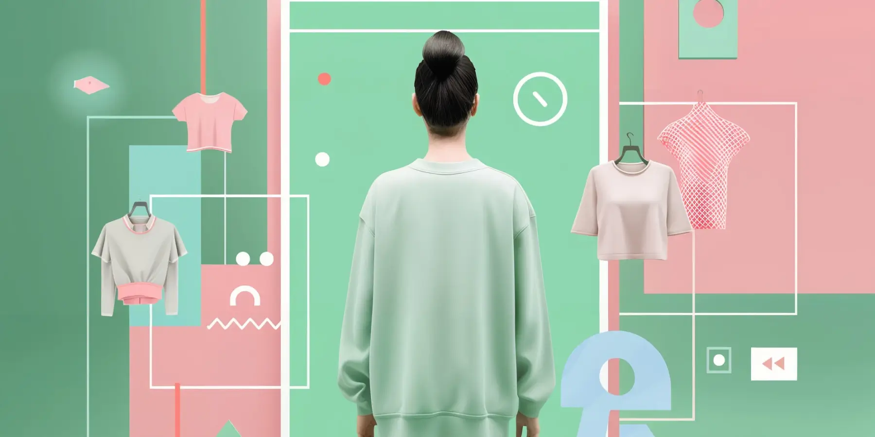 Person viewing virtual clothing items on a futuristic screen.