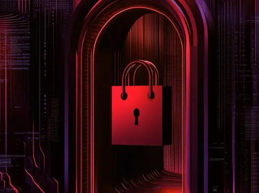 Digital padlock in a red and black abstract background