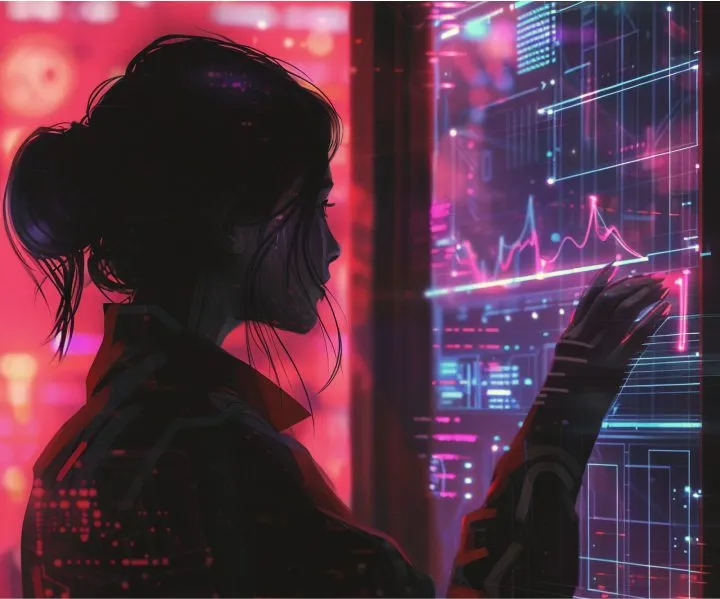 Silhouette of a person interacting with digital data