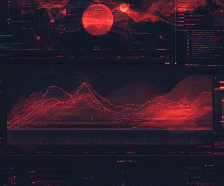 Abstract data visualization with red tones and multiple graph lines
