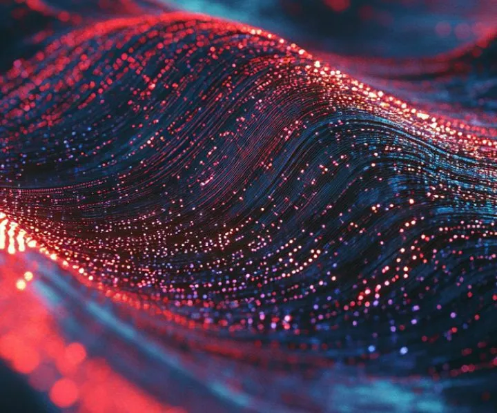 Shimmering, wavy lines with red and blue sparkles