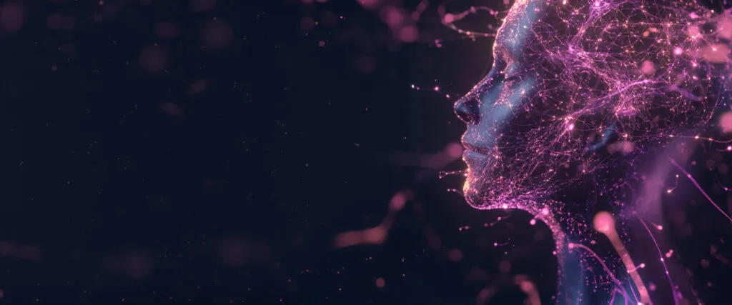 Digital representation of a human face with glowing neural connections