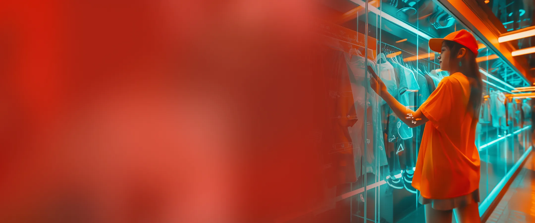 Woman using a digital clothing display