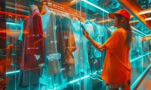 Woman using a digital clothing display