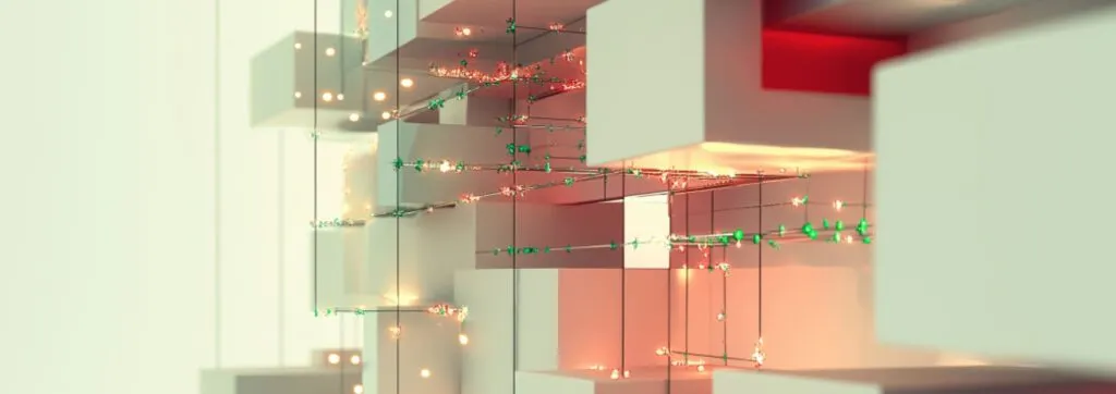 Orange blocks against a grey background to represent microservices in the cloud