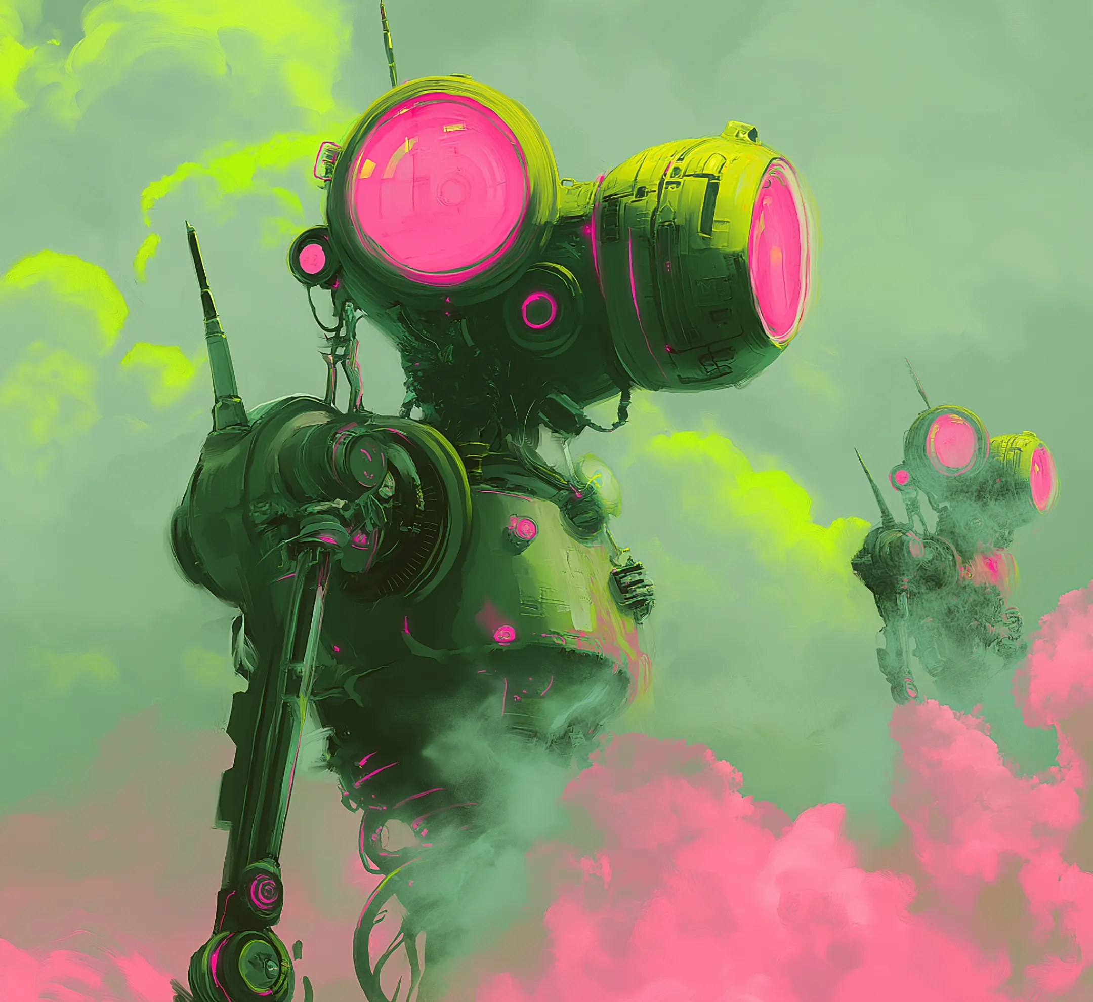 Giant robotic sentinels in the clouds
