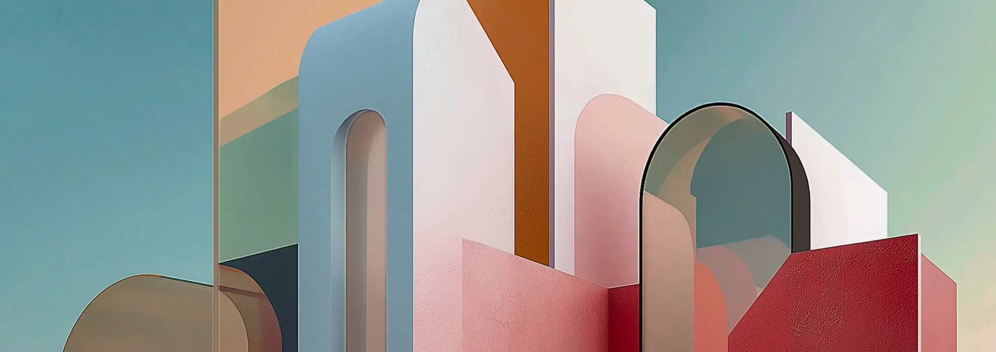 Abstract pastel geometric architecture with arches