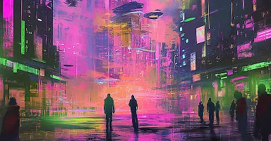 Abstract cyberpunk energy explosion