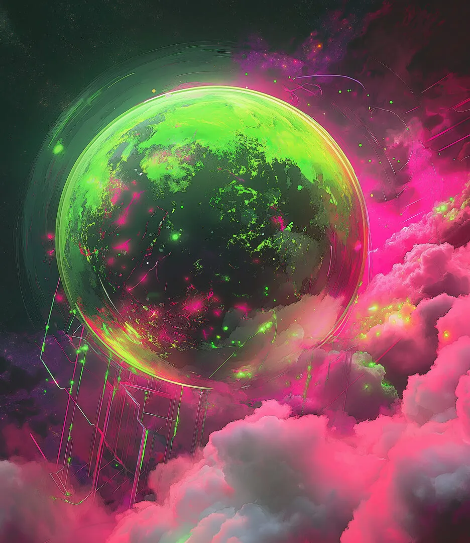Glowing futuristic planet in space